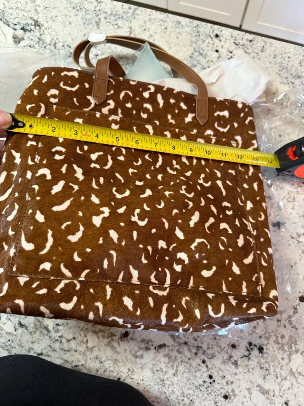 Brown and White Animal Print Tote Bag - Faux Haircalf - Picture 5 of 7